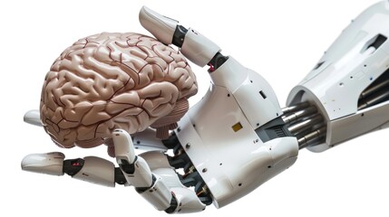 A Robot's hand holds brain learning of artificial intelligence technology