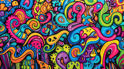 Expressive and Colorful Doodle Art Mural Pattern