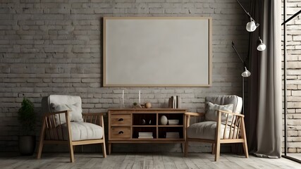 Poster, wall mockup with vintage grunge furniture in an indoor setting, and 3D render