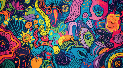 Fototapeta premium Expressive and Colorful Doodle Art Mural Pattern