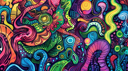 Expressive and Colorful Doodle Art Mural Pattern