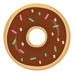 Sweet chocolate donut illustration. Vector illustration of a sweet chocolate donut with chocolate ball topping isolated on a white background.