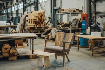 The process of manufacturing furniture from recycled materials. Concept of circular economy
