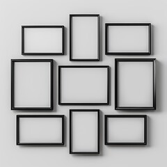 Mock up empty picture painting frame border wall gallery, on dark background, black minimal wooden style