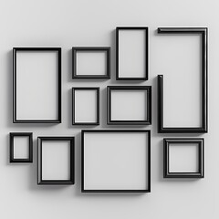 Mock up empty picture painting frame border wall gallery, on dark background, black minimal wooden style