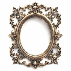 Mock up empty oral shaped picture painting frame border, on white background, golden Louis luxury style