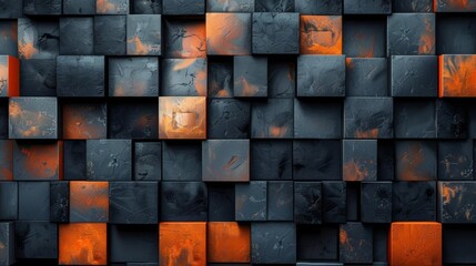 Abstract 3D background of black and orange cubes.