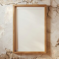 Fototapeta premium Mock up empty white picture painting frame border, on white background, minimal wooden style