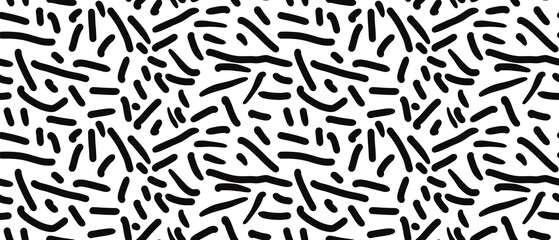Seamless abstract textured pattern. Simple background with black, white texture. Digital brush strokes. Lines. Design for textile fabrics, wrapping paper, background, wallpaper, cover.