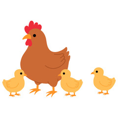 the brown hen and 3 chicks illustration