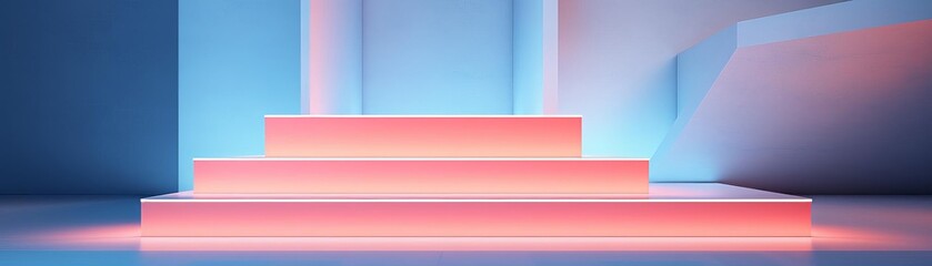 Obraz premium Craft a striking image featuring a fluorescent podium shaped like a parallelgram set against a subtle pastel background