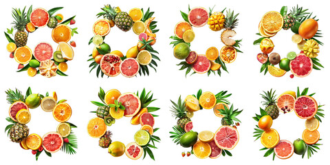 Set of Tropical Fruits Banner Trim isolated on transparent png background. Generative ai