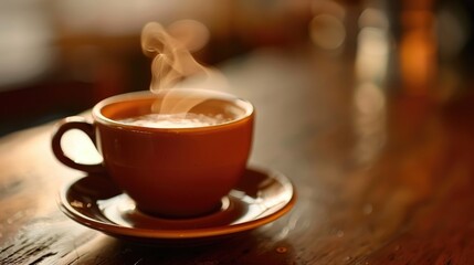 Close up view of steaming coffee on a small saucer perfect for your beverage ideas