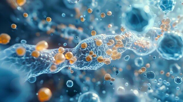 Microscopic view of nitric oxide molecules binding to guanylate cyclase initiating the production of cGMP