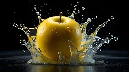 yellow apple in water splash