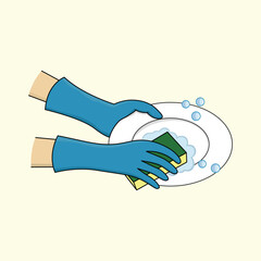 Hand washing dishes vector design