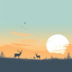 Wildlife scene in a minimalist style