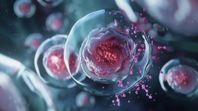An upclose image of a somatic cell nuclear transfer technique being used to insert the new genetic material into an empty oocyte