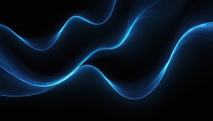 Abstract minimal neon background with glowing wavy line Dark wall illuminated with led lamps Blue futuristic wallpaper
