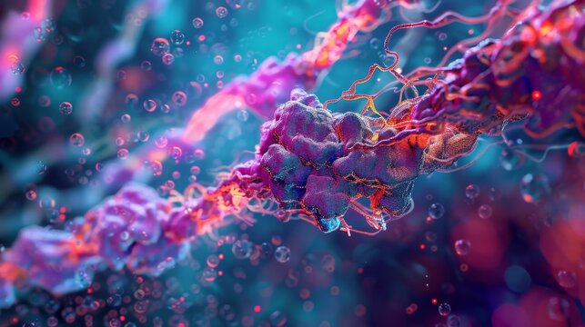 A high resolution image showing the interaction between motor proteins and microtubules during the process of axonal transport