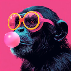 Meet the coolest chimp on the block. With neon-glow sunglasses and bubblegum