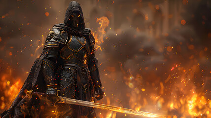 Cool 3D fire sword dark knight