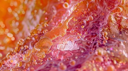 Closeup of a sample of skin tissue showing an abundance of autoreactive T cells causing inflammation and damage in a patient with psoriasis