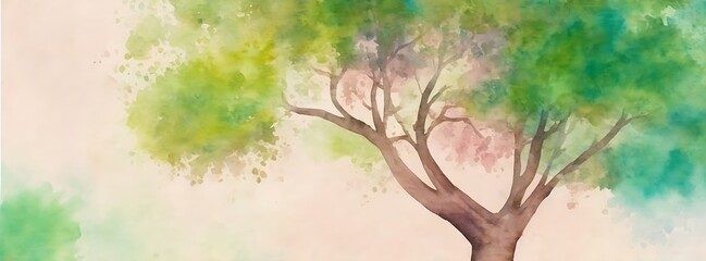 landscape with tree and leaves, abstract background illustration