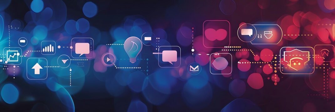 abstract digital communication background with social media icons and chat bubbles