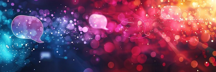 abstract digital communication background with speech bubbles and chat messages