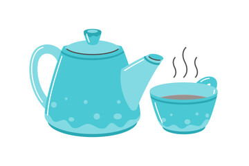 Blue Teapot and Teacup Vector Illustration