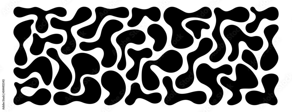 Wall mural set of irregular blobs. black random liquid organic shapes. wavy deform spots, fluid circle or simpl