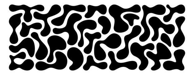Set of irregular blobs. Black random liquid organic shapes. Wavy deform spots, fluid circle or simple amoeba blob. Abstract forms isolated on white background. Asymmetric blotches, amorphous elements.