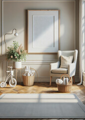 Sunlit Room with Picture Frame and Tricycle
