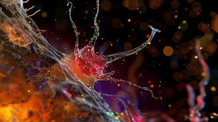 A closeup of an activated microglial cell engulfing and breaking down cellular debris a key function in the brains innate immune response