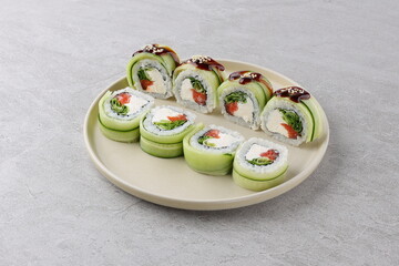 Fresh sushi roll Philadelphia with salmon and cucumber