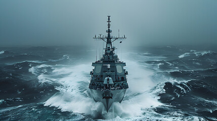 U.S. Navy Destroyer Steams Across Blue Water