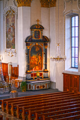Innenansicht der Pfarrkirche St. Nikolaus in Altst&auml;tten im Kanton St. Gallen der Schweiz