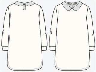 PETER PAN COLLAR SPORTY KNIT DRESS WITH LONG SLEEVES DETAIL DESIGNED FOR TEEN AND KID GIRLS IN VECTOR ILLUSTRATION FILE