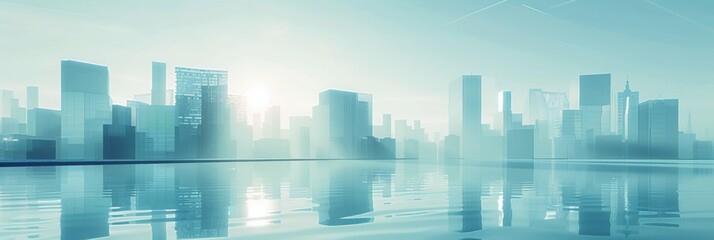 Obraz premium Minimalist Illustration of a Smart City Skyline, Urban Landscape on a Light Background, Ideal for Corporate and Business graphic, banner design, brochure, pattern design, web, background templa