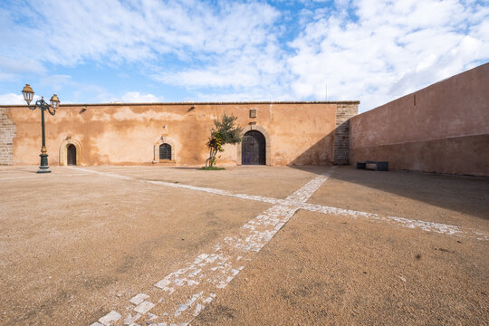 View of the large courtyard of the Kasbah of the Oudayas in Rabat, Morocco. The city is a UNESCO World Heritage Site