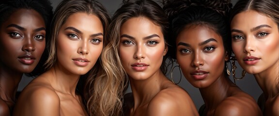 Obraz premium Portrait of diverse women with natural beauty, glowing skin, and great skincare