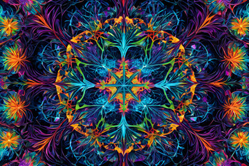 Abstract Psychedelic Visualization of Brain Connections in Mind Free Image