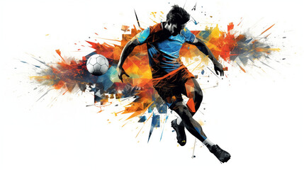 soccer player with ball on abstract colorful background	