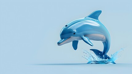 Energetic 3D Dolphin Leaping out of Blue Background with Ample Copy Space