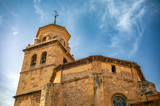 Rear view of the apse and tower of the church of El Salvador de Hell&iacute;n, Albacete, Castilla la Mancha, Spain, in daylight
