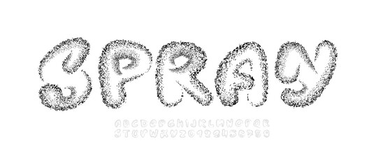 Spray font, alphabet, street city hand-drawn typeface, brush paint texture letters and numbers made mural style, vector illustration 10EPS