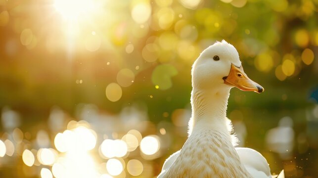 Dazzling white duck with a beaming smile under the sunlight
