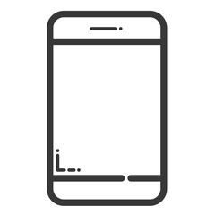 A smartphone in line draw with transparent screen and background in minimal design.