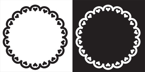 Obraz premium Scalloped circle frame icons. Round scalloped frame. Scalloped circle shape and frame sticker with border on white background. vector illustration.